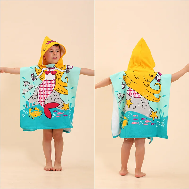 Serviette de piscine pour enfants, Cover-Up pour bébé, Poncho de Surf, garçon et fille, licorne requin, à capuche, serviette de plage, costume de bain, Robe à langer