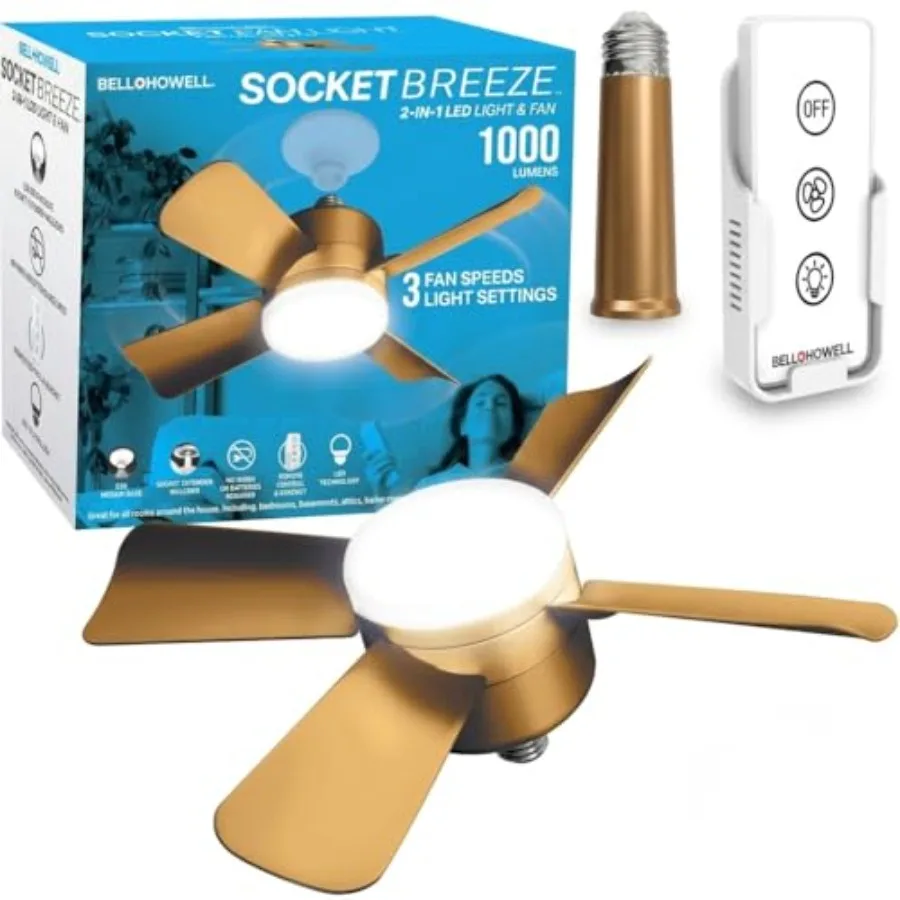 

Socket Breeze Cool Light Deluxe Bronze Ceiling Fans with LED Lights and Remote Control, Replacement for Lightbulb - Bedroom, Ki