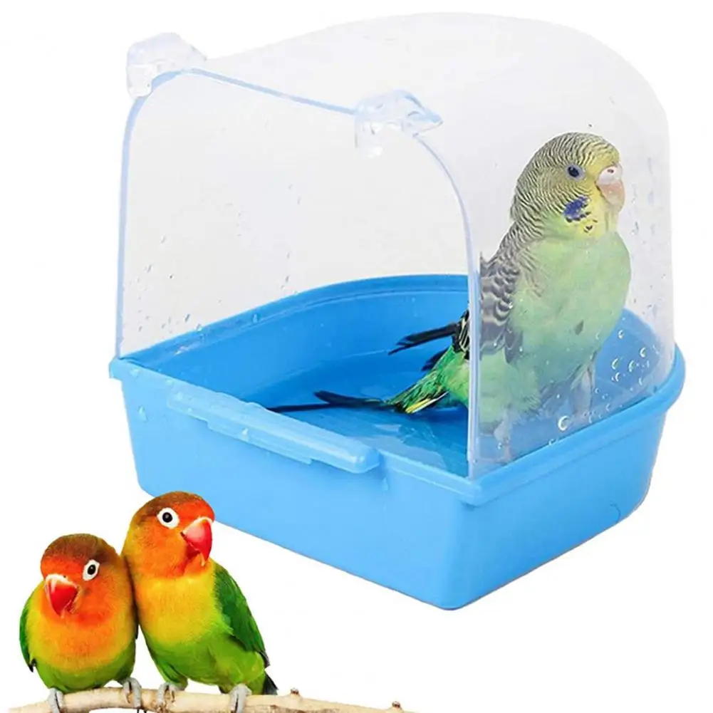 Easy to Clean Bird Bath Tub Transparent Bird Bath Cage for Small Birds Parrot Canary Budgies Easy to Clean Covered Bath for Pets