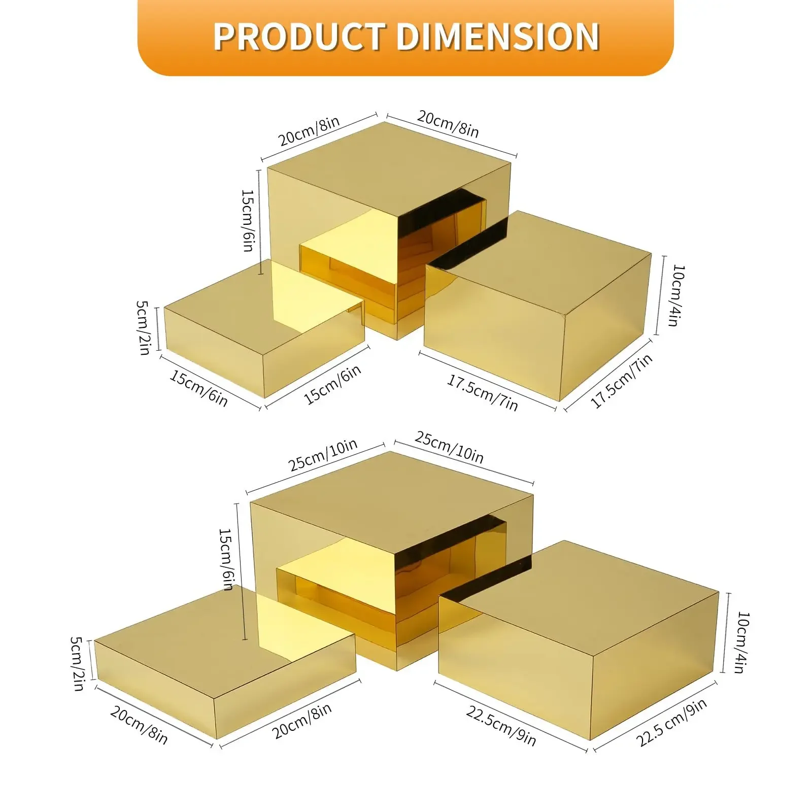 Gold Acrylic Buffet Food Display Rack Cube Shooting Display Rack Countertop Storage Rack