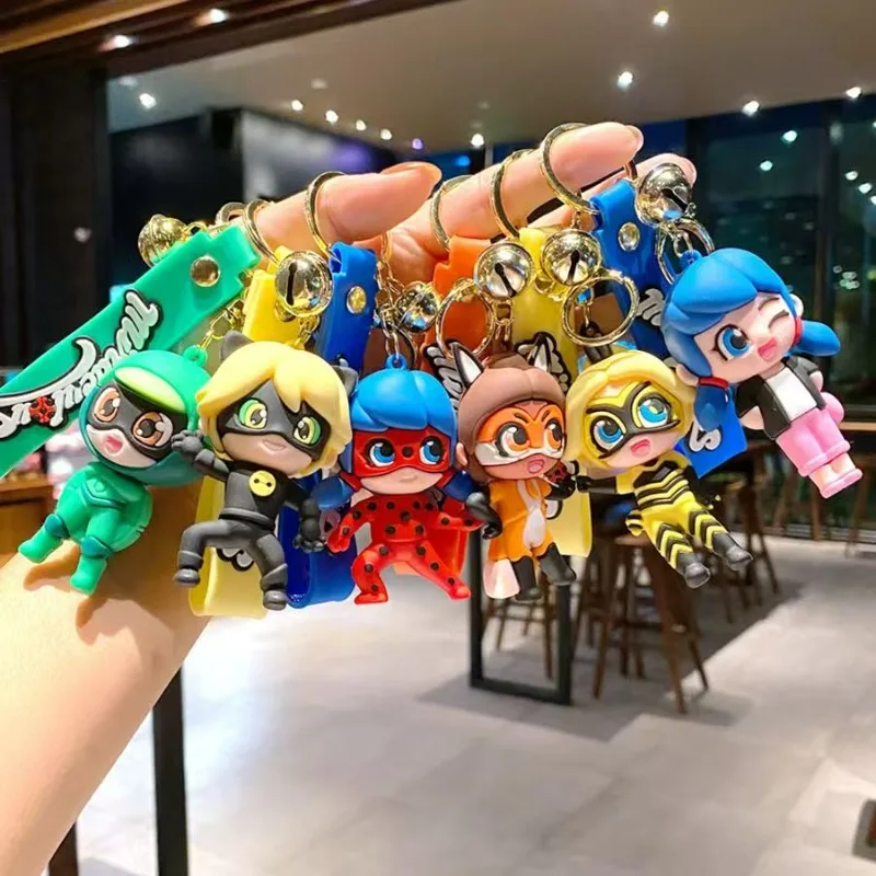 

Miraculous Ladybug Cat Noir Keychain Cute Anime Couple Figure Bag Pendant Car Key Ring Accessories Gift for Fans Kawaii Jewelry