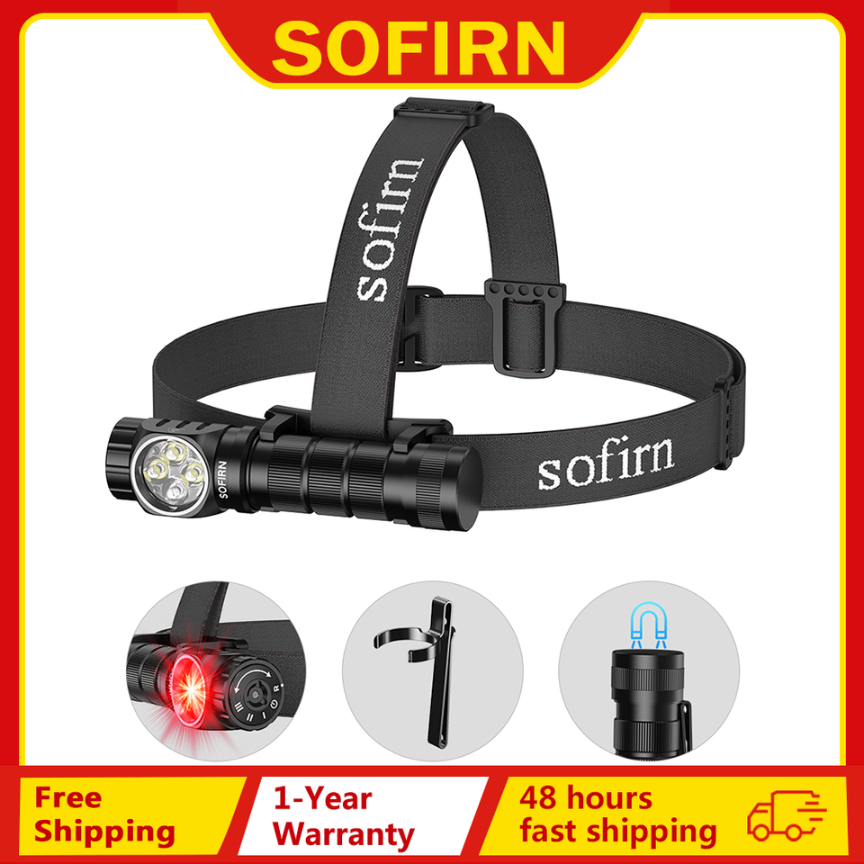  SOFIRN HS43 3200lm Headlamp Red Light 660nm 21700 USB C Rechargeable Flashlight with Magnetic Rotary Control Ring for Outdoor 