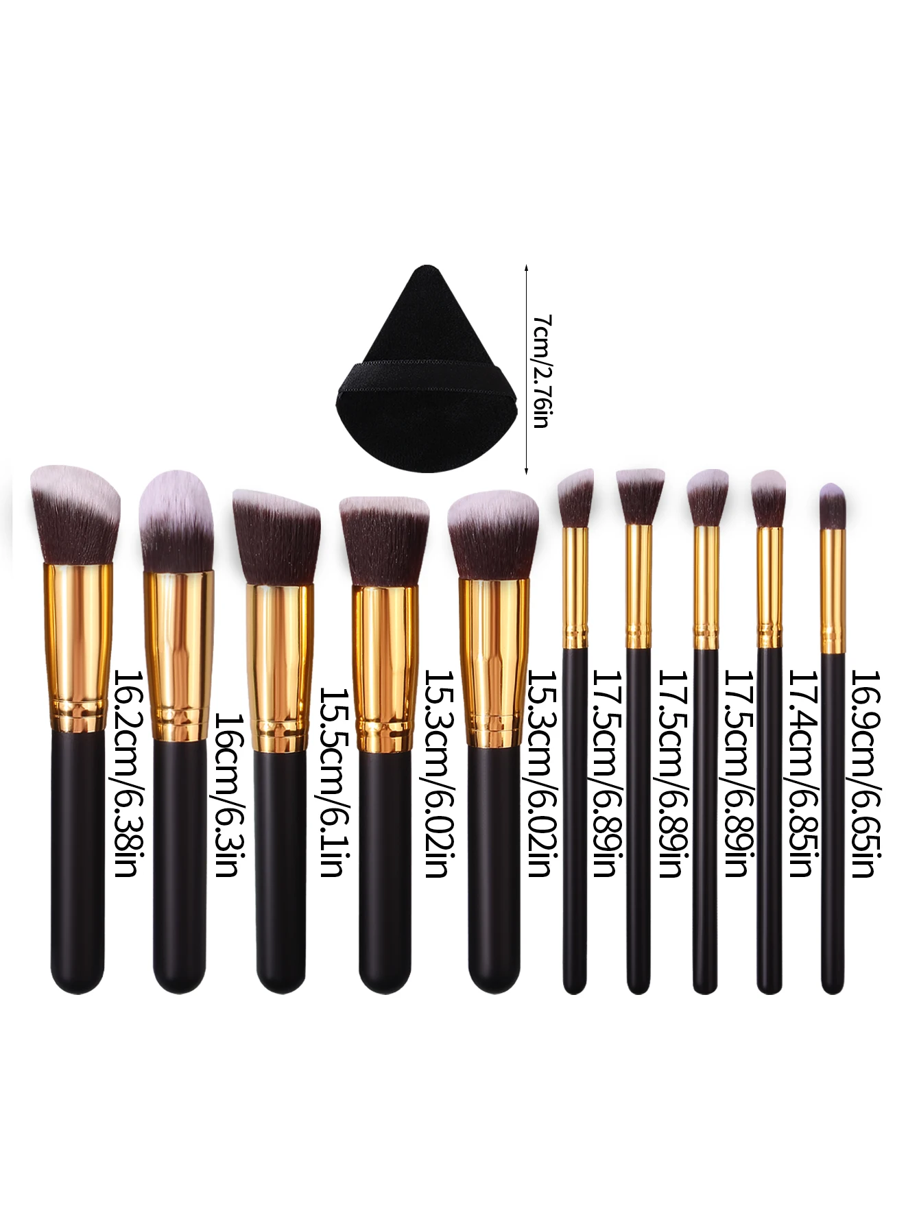 12pieces Black-handled powder brush, blush brush, eyeshadow brush and makeup brush set & soft triangular makeup powder puff