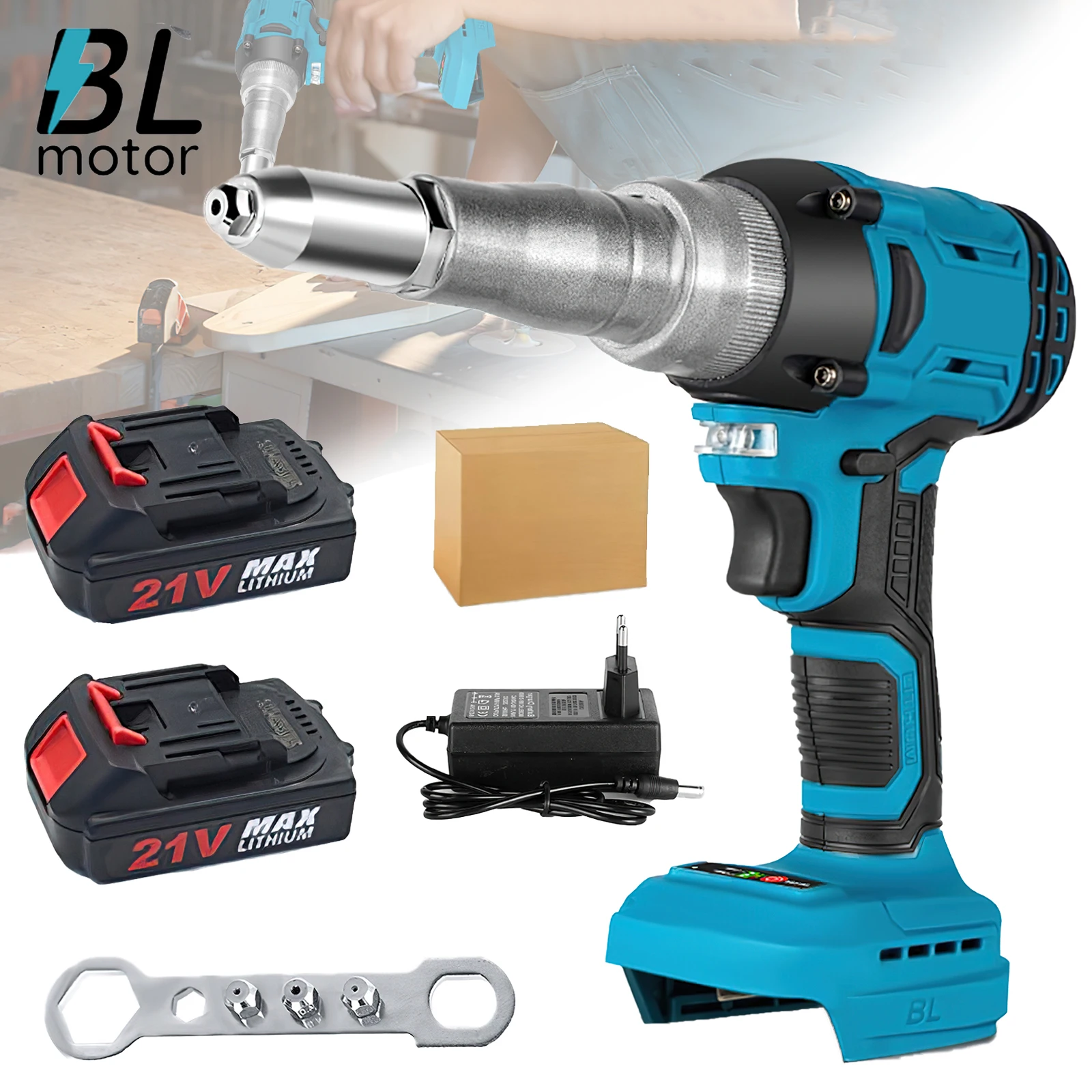 Pistola Rivettatrice Ricaricabile 21V Completamente Automatica per Rivettatura e Presa, Batteria al Litio, Pistola Rivettatrice Industriale in Acciaio Inossidabile