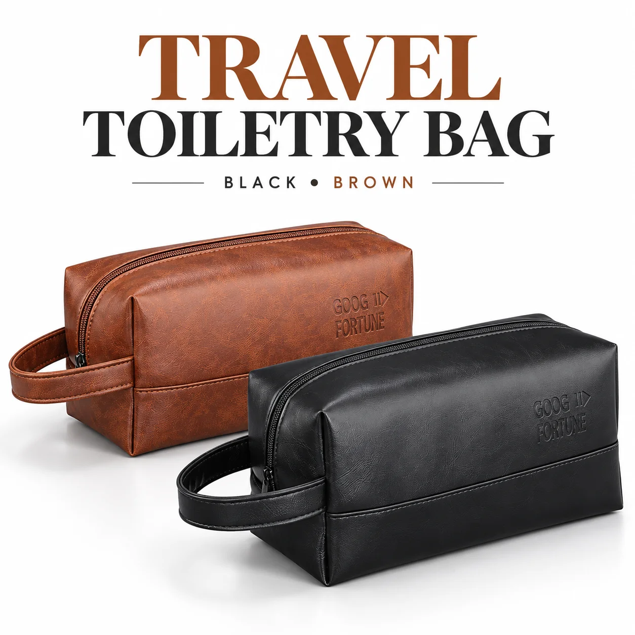 PU Leather Toiletry Bag, Travel Cosmetic Organizer with Carry Handle and Zipper, Portable Wash Bag