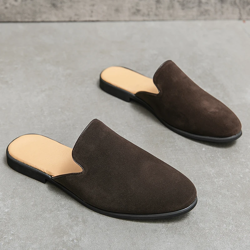

Men Casual Business Slippers Black-brown Color Italian Retro Comfortable Lightweight Office Leather Shoes Outdoor Slippers Man
