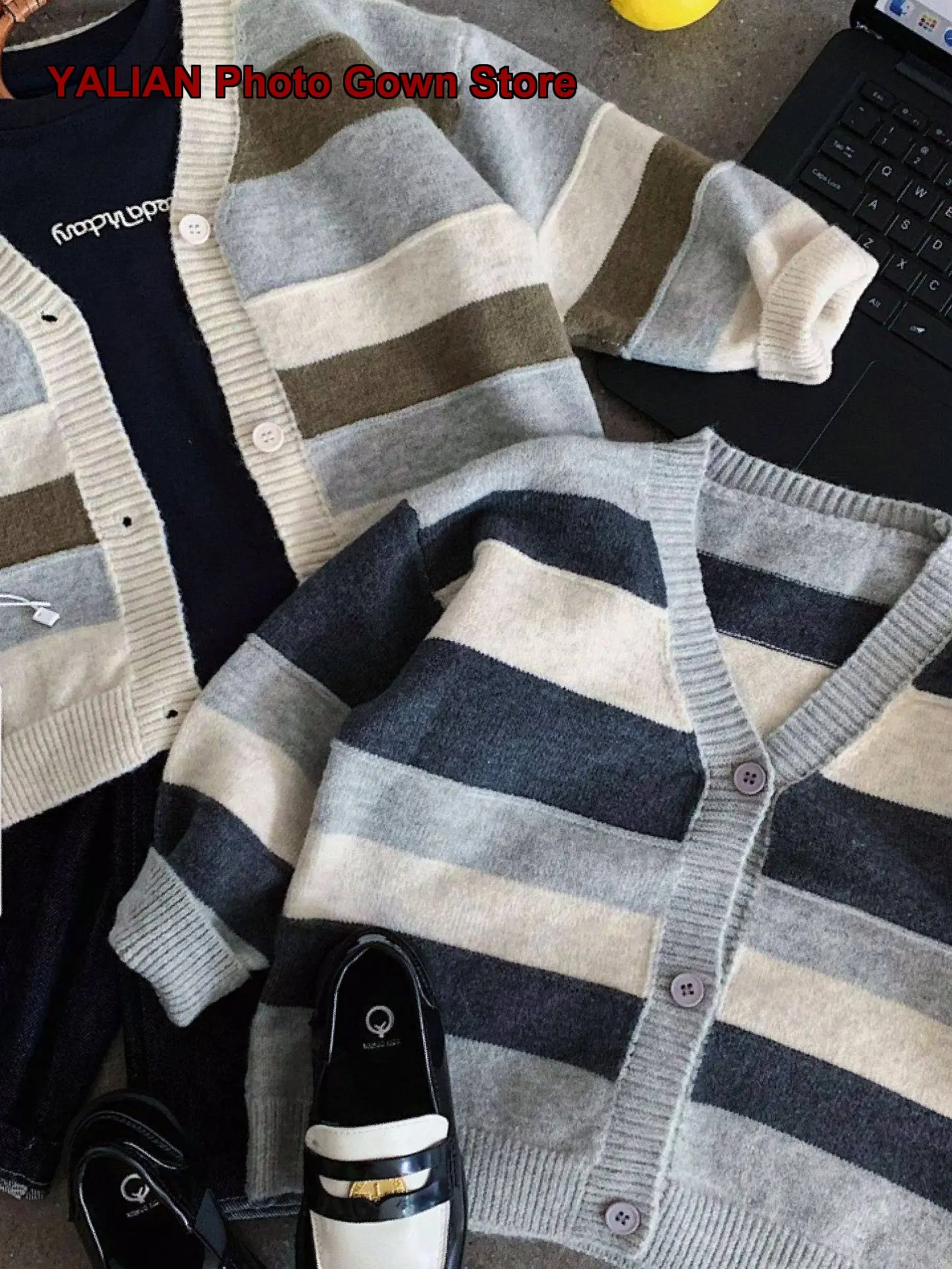 Kids Cardigan Boys Autumn Striped V-Neck Knit Middle Older Kids