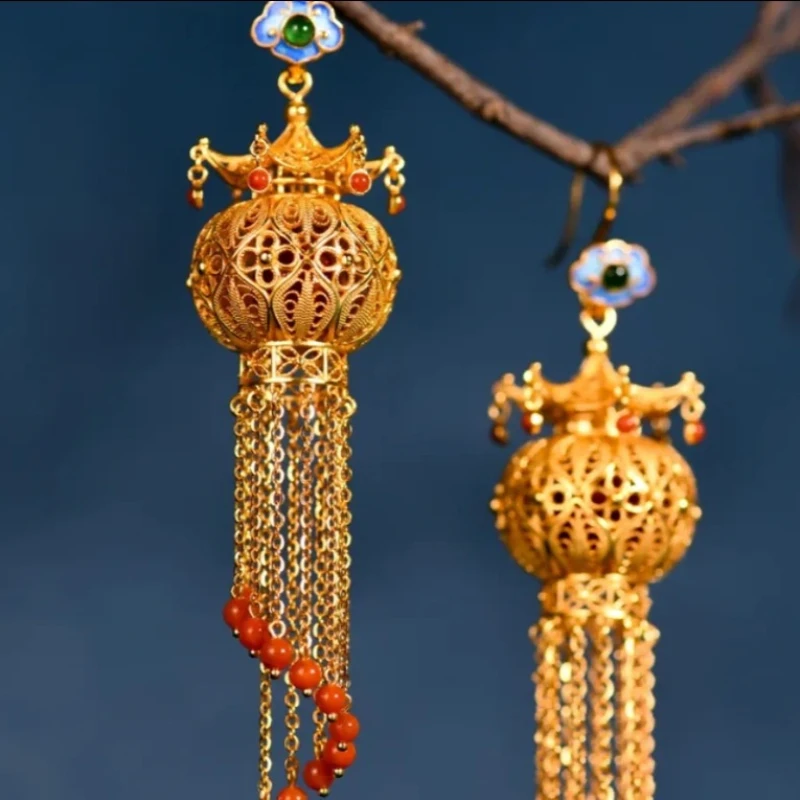 أقراط نسائية كلاسيكية على شكل فانوس قصر سلالة مينغ الصينية، هدايا مجوهرات ريترو متخصصة