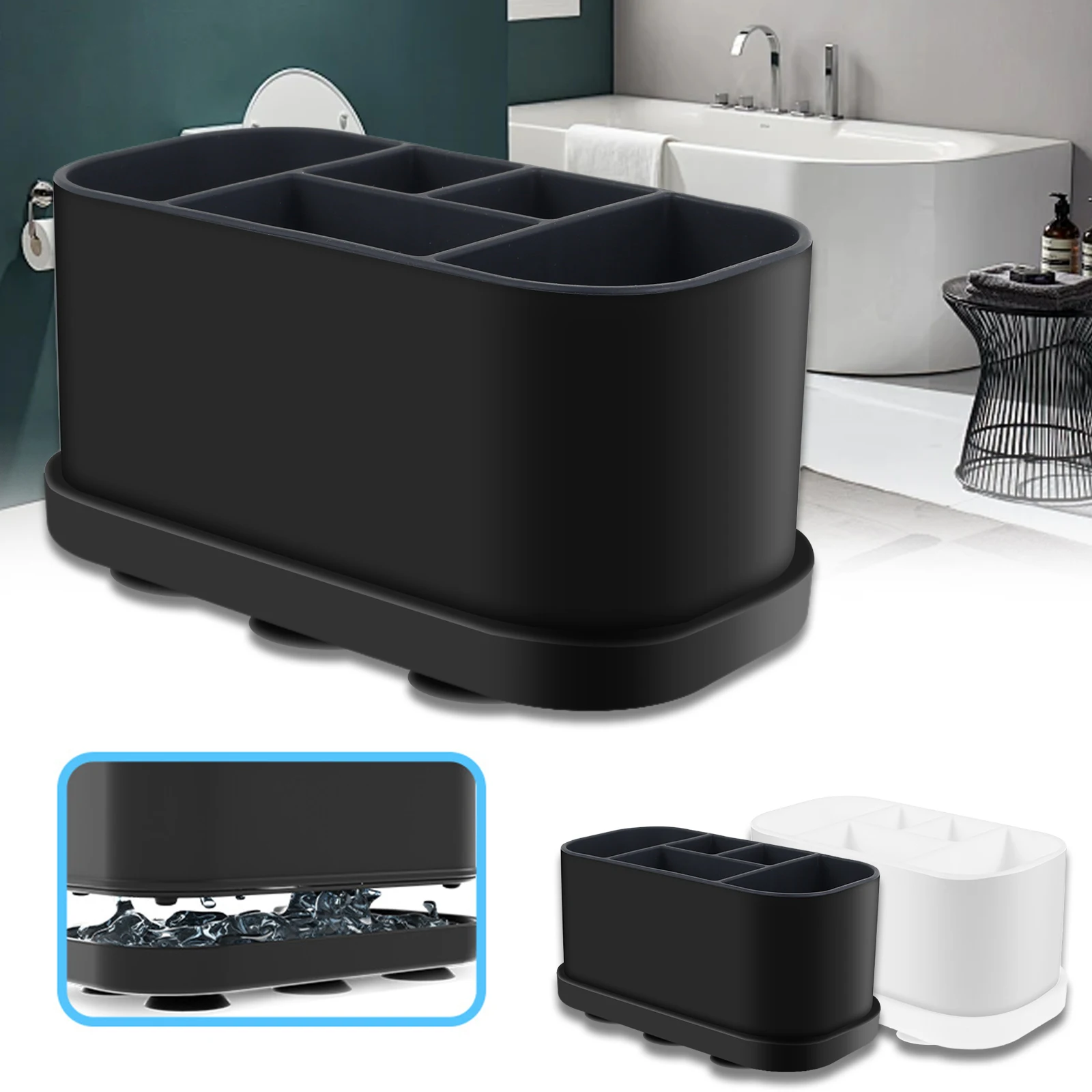 5-Slots Electric ToothBrush Holder Silicone Toothpaste Toothbrush Storage Box with Drain Hole and Suction Cup for Bathroom NEW