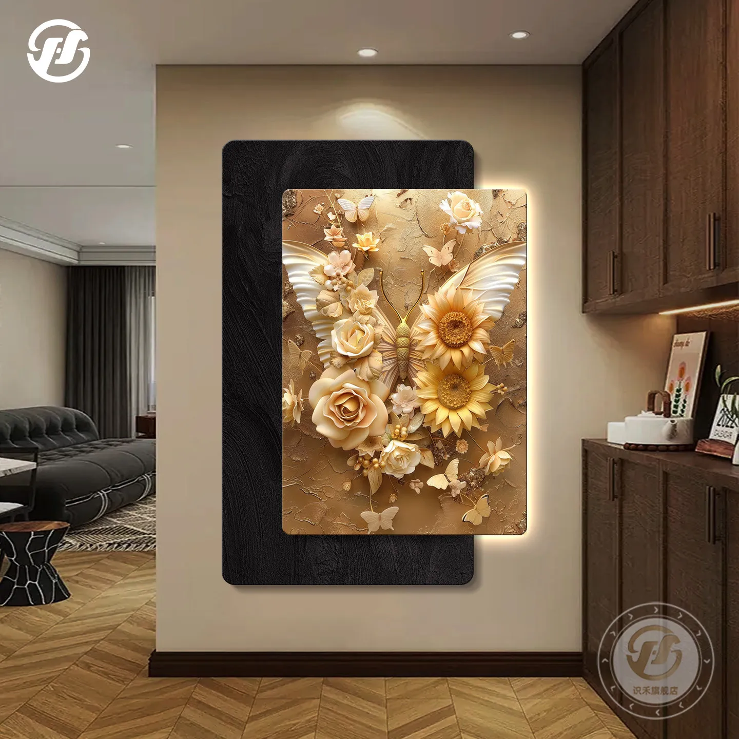 Advanced Butterfly Corridor, Corridor, Overlapping Hanging Paintings, Entrance Doors, Atmospheric Flowers, Luminous Paintings
