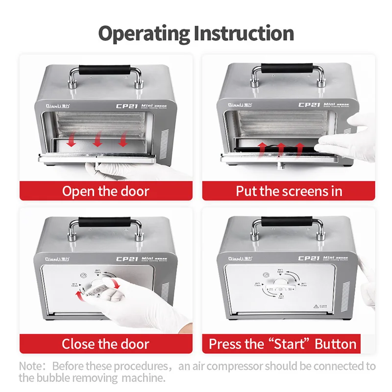 QIANLI NEW CP21 Mini LCD Screen Bubble Removing Machine for Mobile Phone Repair High Pressure Defoaming Tool
