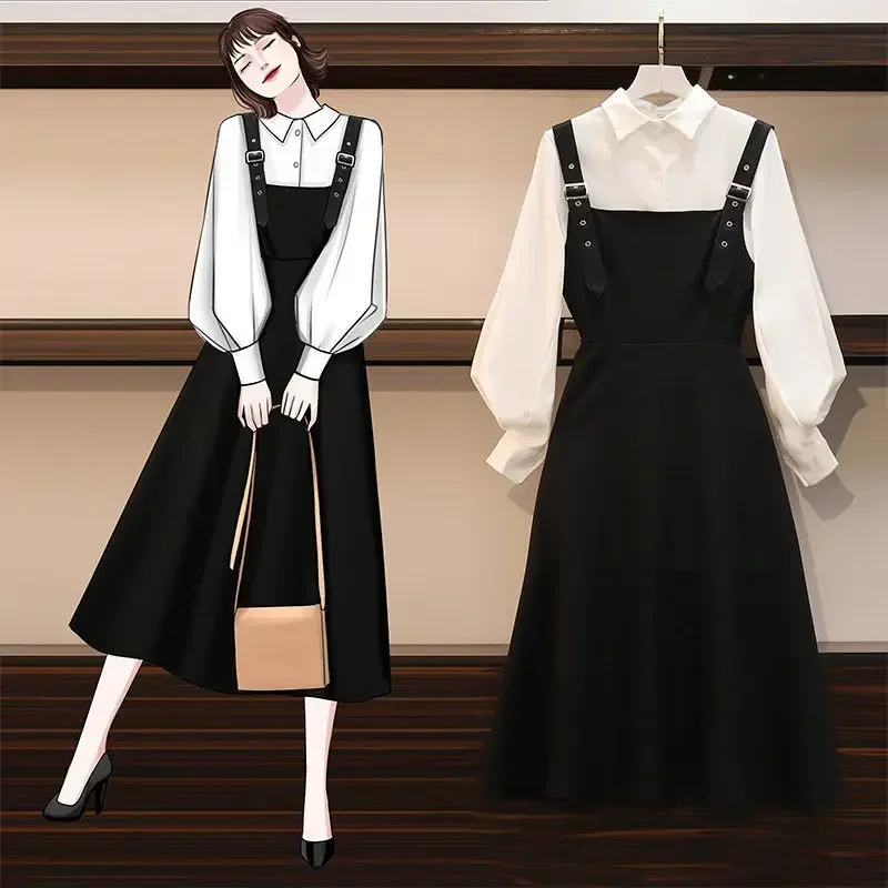Neue 2025, Frau Set Frühling und Herbst Solide Anzug Frauen Mode Hemd + Kleid Weibliche Zwei-stück
