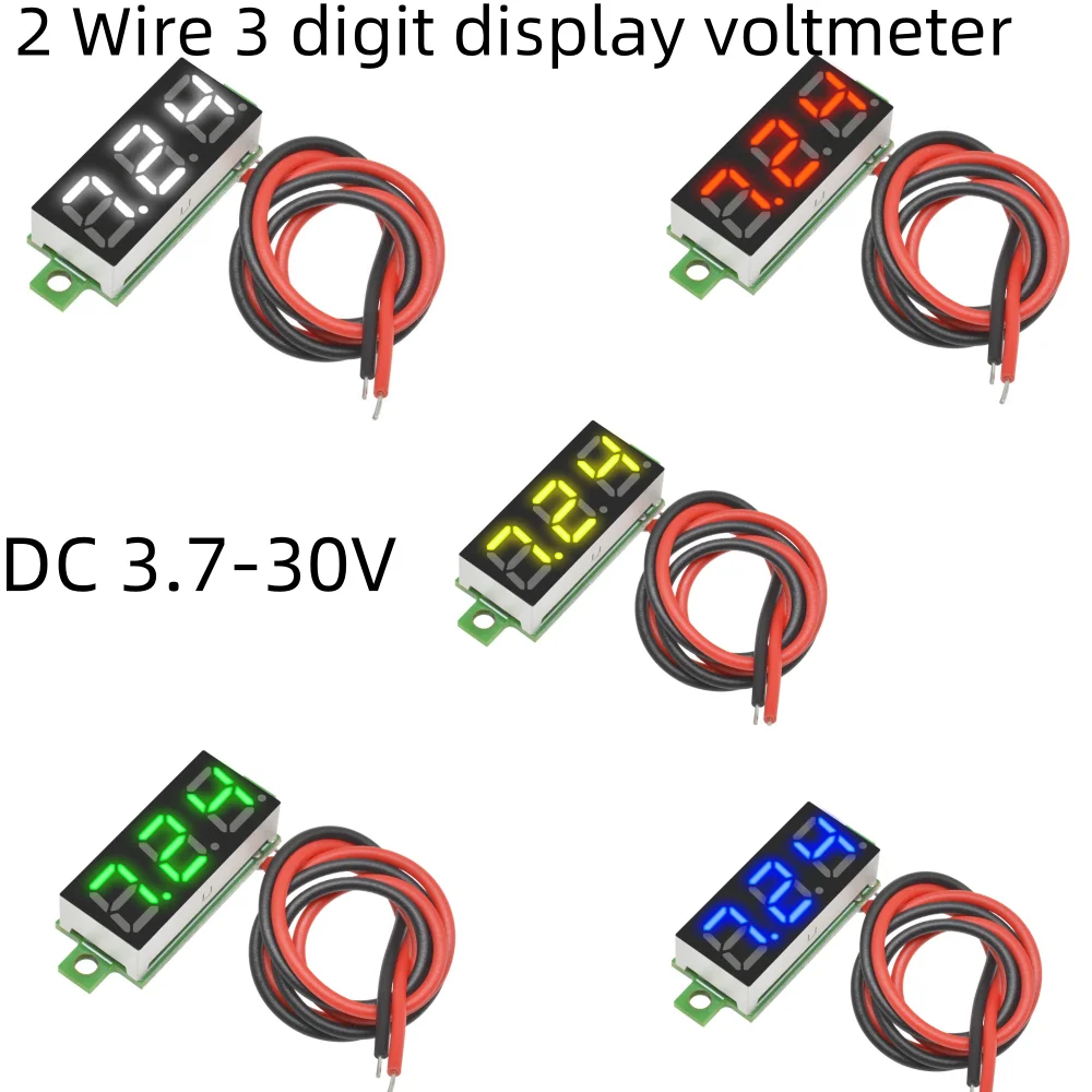 Mini Digital DC Voltmeter 0.28 Inch Two Wire 2.5V-30V Mini Digital DC Voltmeter Voltage Tester Meter White Green Blue Red Yellow