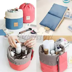 Bolsas de viaje para cosméticos, bolsa de maquillaje tipo barril, estuches plegables portátiles, bolsas de aseo multifuncionales, organizador redondo