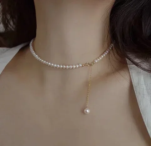 18k gold chain necklaces natural pearl necklace for women au750 jewelry  pearl choker necklace