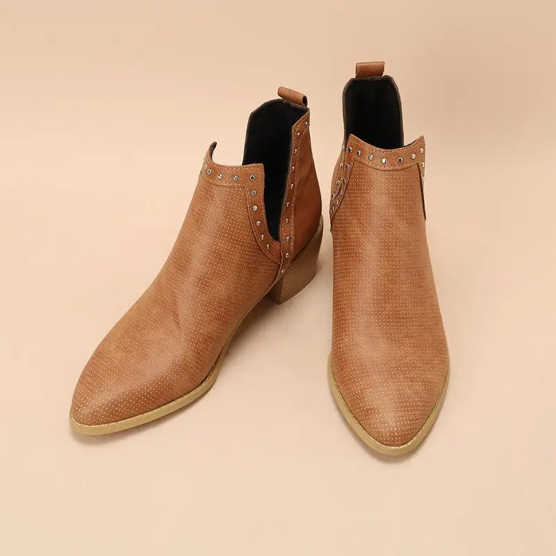 

Girseaby Womens Ankle Boots Pointed Toe Block Heels Slip-on Decoration Big Size 35-43 Mixed Concise Daily Shoes S4110