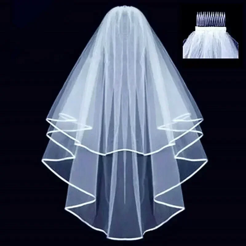 Veil Comb White With Gold Bride to Be Hen Night Wedding Party Accessories 2 Tier