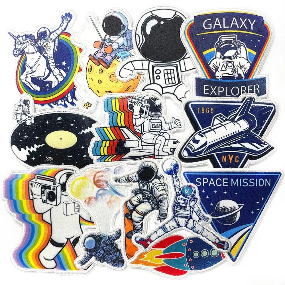 Space Themed Embroidered Cloth Patches Astronaut Spaceship Star Galaxy Patch Appliques Sticker for DIY Clothes Hat Bags Jeans