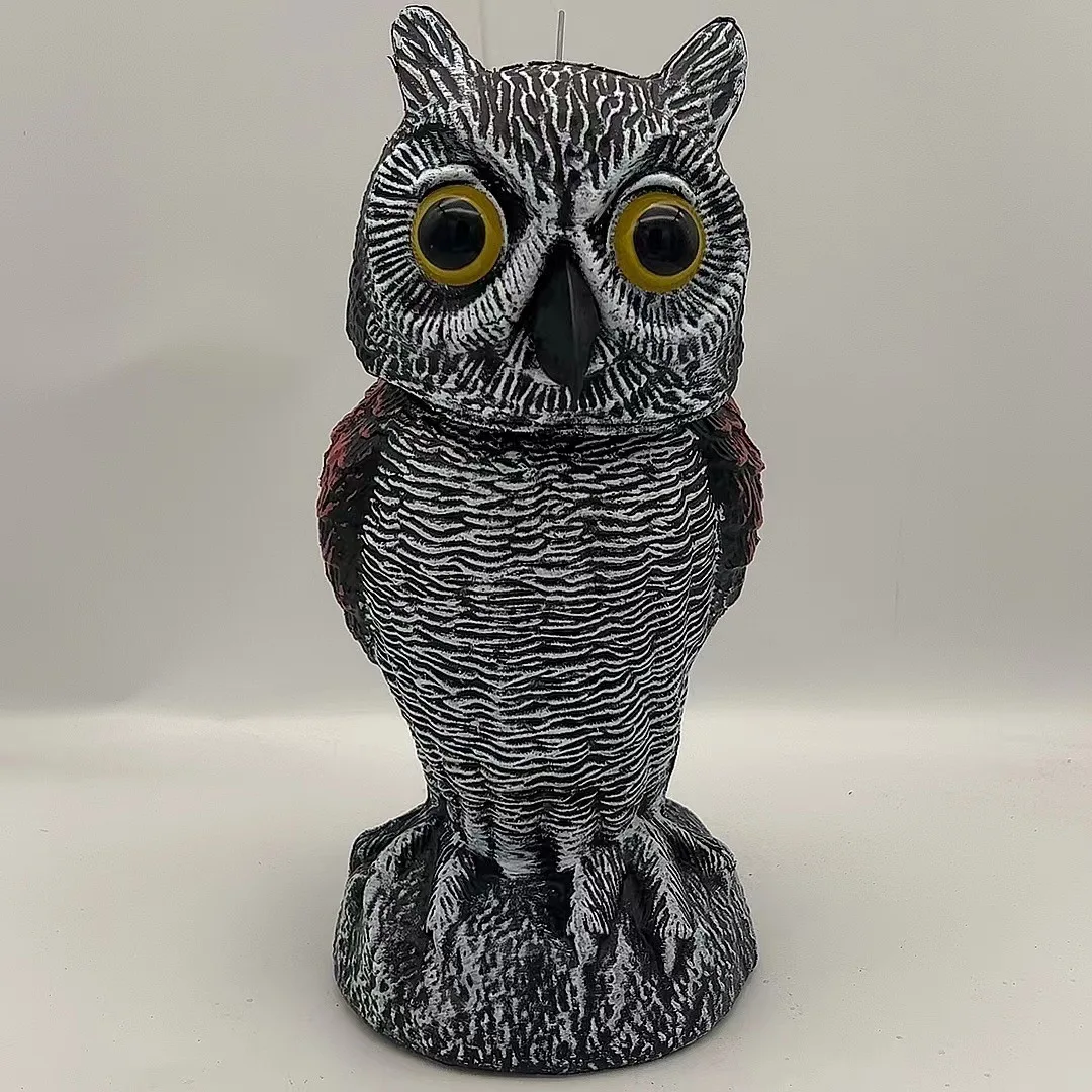 360° Rotation Fake Owl Decoys Statue Motion Activated Scarecrow Shaking Head Simulation Bird Deterrent Realistic