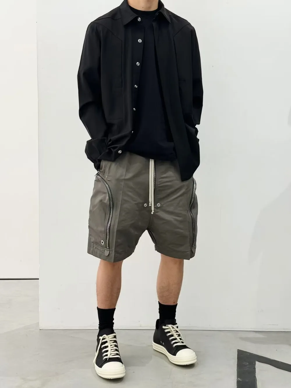High Street Dark Black Shorts Men's New Dark Style Multi Zipper Workwear Cargo Five Point Casual Streetwear Pants