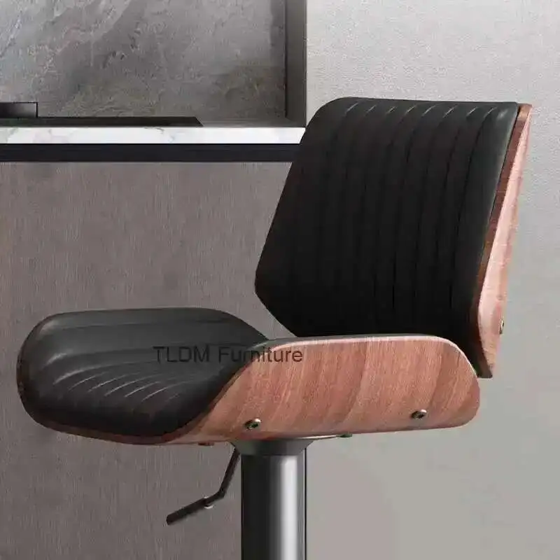 Luxury Solid Wood Bar Chair Home Nordic Leather Bar Stool Island Platform Designer Modern Simple Chair Benches for Kitchen Bar