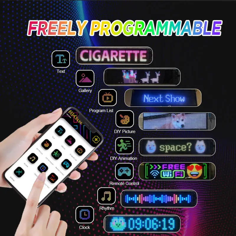 5V Flexible LED Screen Matrix Pixel Panel Smart Car APP Programmable DIY Eye Logo Advertising Dynamic  Text Display LED Panel