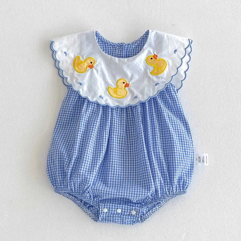 2025 New Summer 0-24M Baby Girls Clothing Newborn Baby Girls Romper Sleeveless Cotton Grid Splicing Toddler Baby Girls Jumpsuit