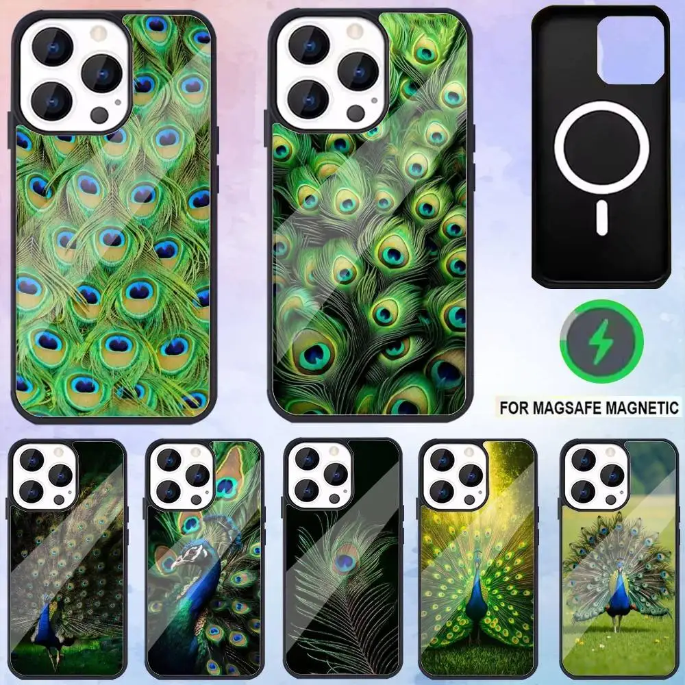 

peacock Phone Case For iPhone17,16,15,14,13,12,11 Plus,Pro Max Magnetic Magsafe Wireless Charging