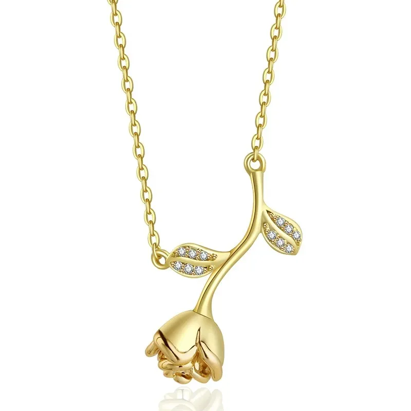 

Titanium steel gold rose ladies' necklace, retro necklace, couple gift, niche collarbone necklace, fashionable clothing necklace