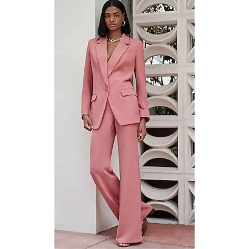 Youthful Pink Women's Suits Single Breasted 2 Piece Jacket Pants Female Clothing Formal Slim Fit Office Lady Blazers Sets