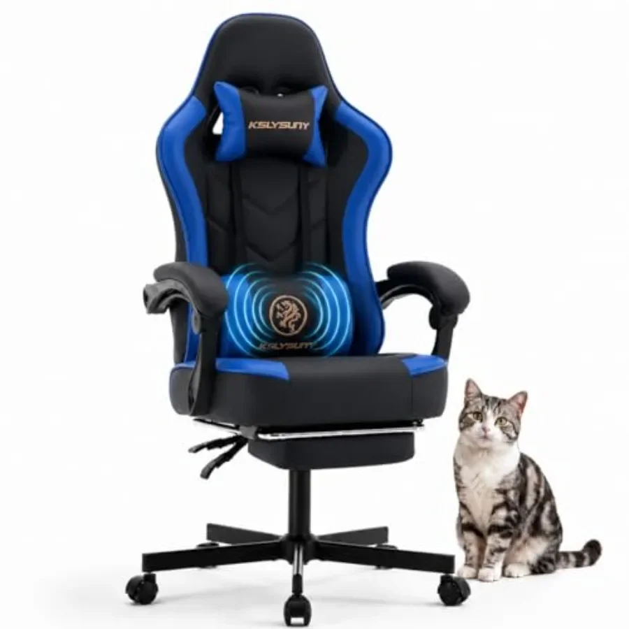 Silla de Juego para Oficina en Casa, Diseño Ergonómico de Respaldo Alto con Malla Negra y Cuero PU, Soporte Lumbar Ajustable con Resorte de Bolsillo