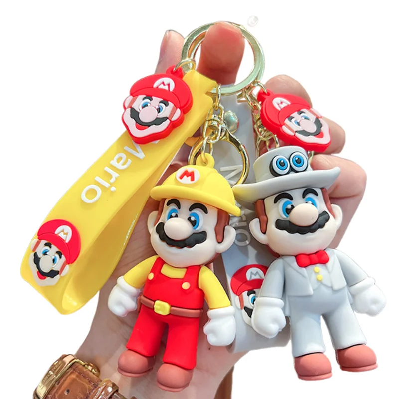 MINISO Anime Cartoon Super Mario Car Keychain 3D Lovely Action Figure Model Keyring Boys Girls Schoolbag Pendant Birthday Gifts