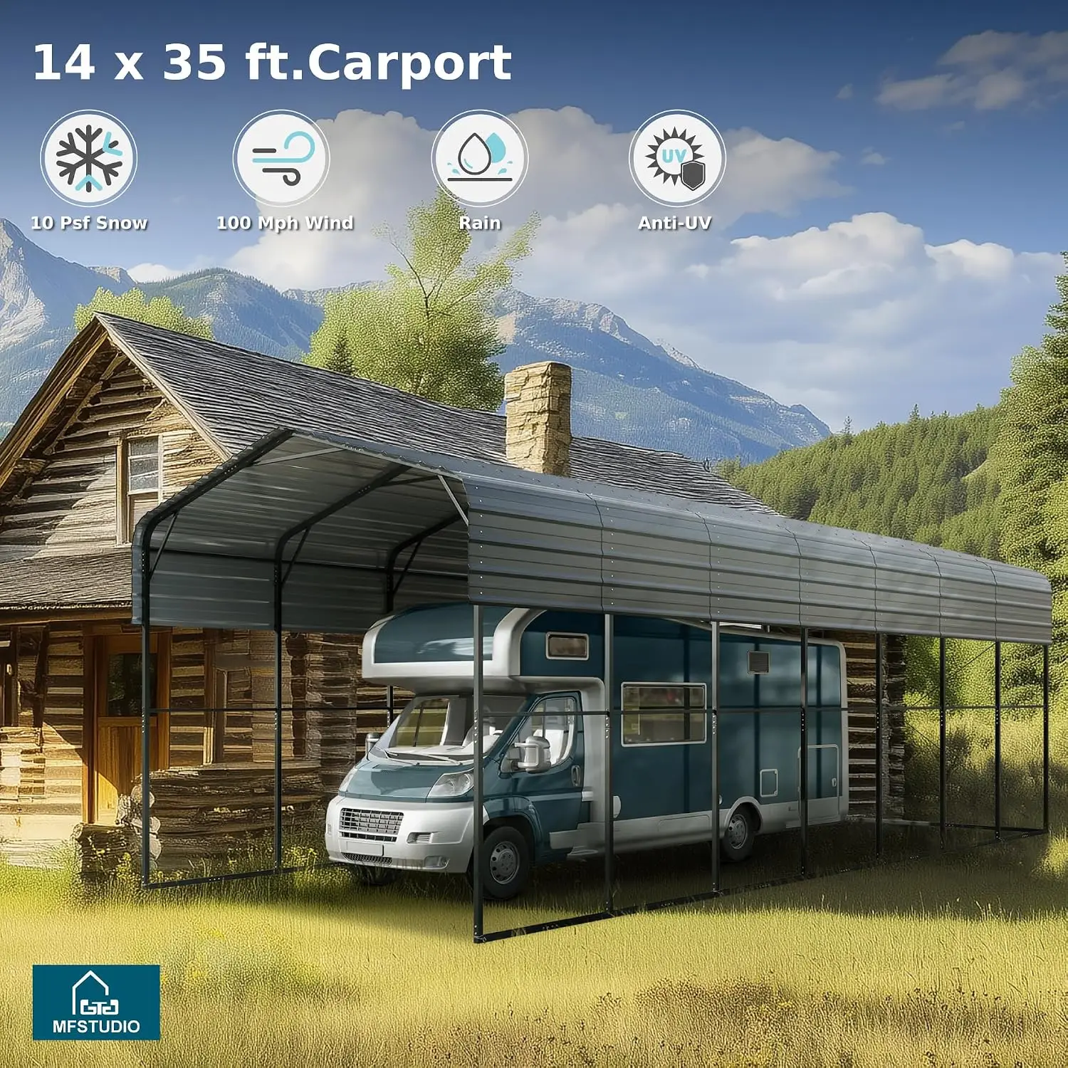 Metal RV Carport 14x35ft Heavy Duty Car Canopy Shelter, Customized