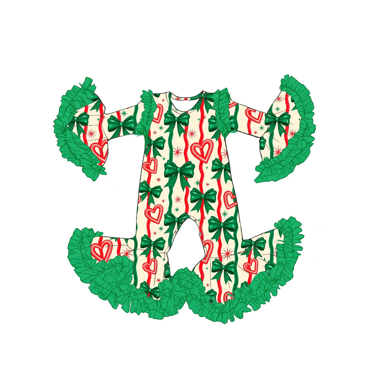 Boutique Christmas Toddler Girl Romper Vintage Santa Print Mesh Bell Sleeve Jumpsuit Festive Casual Clothes For Baby Girls
