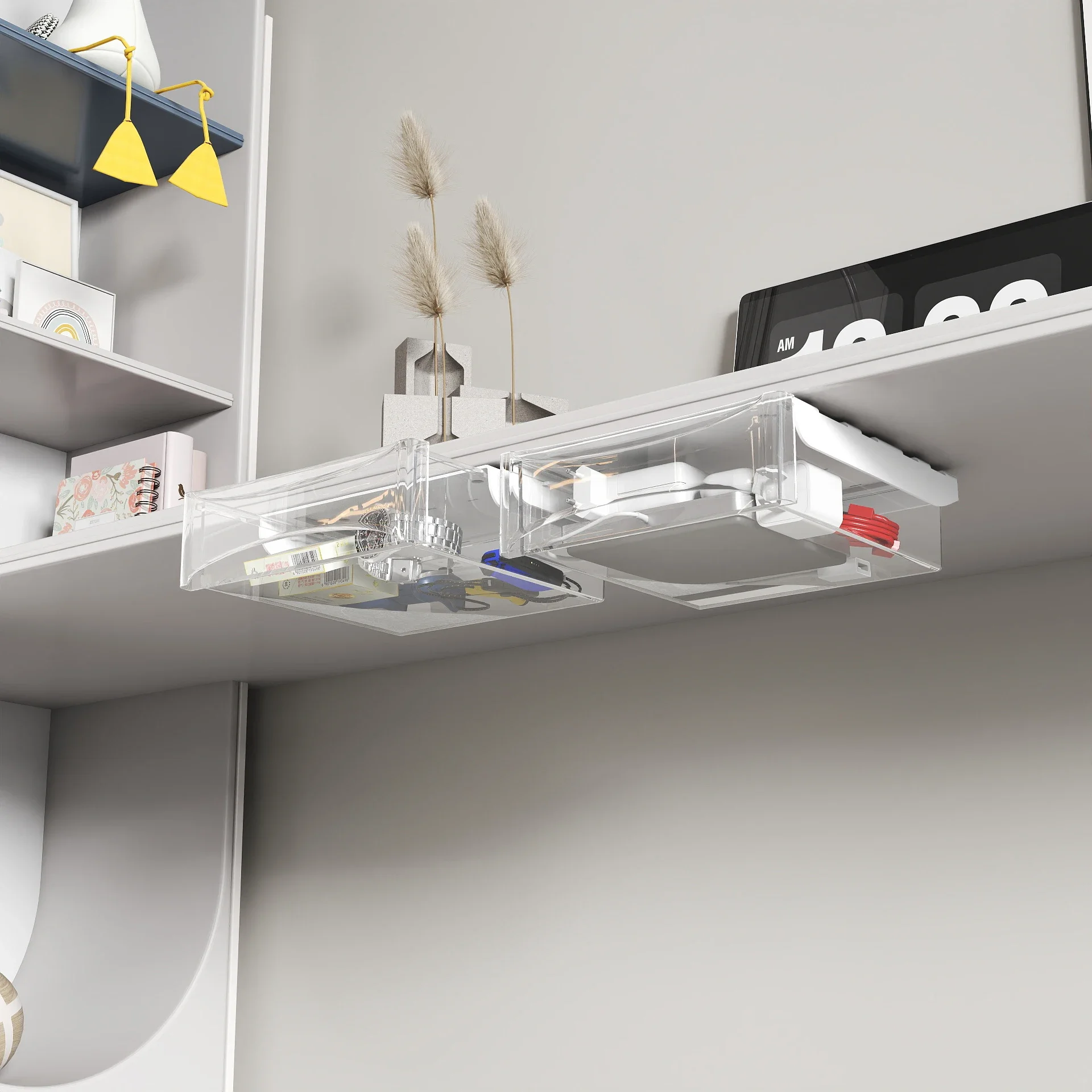 Desk Mounted Hidden Drawer System Space Saving Organizer for Home Office Captures Unused Under Table Space