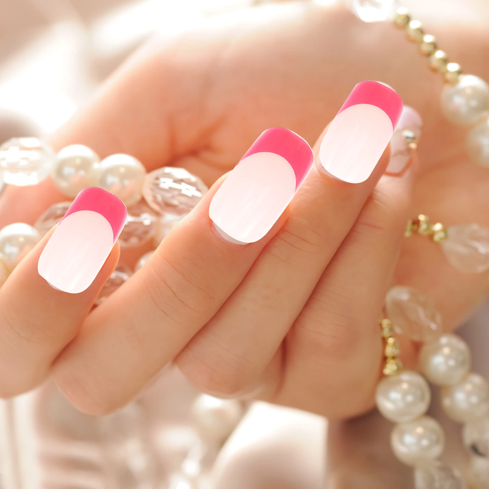 

24 Pcs Nail Patch Art Long Fake Nails for Girls Short French Tip False Press Stickers