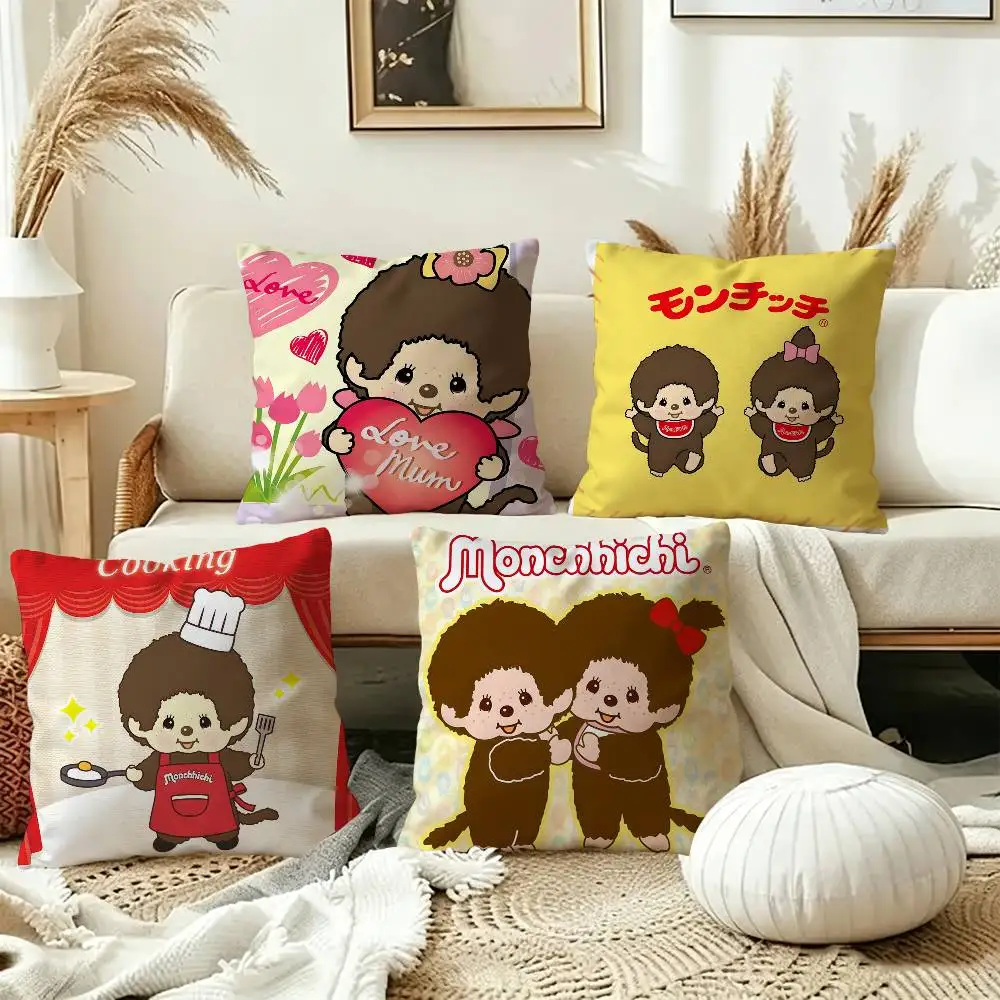 Anime M-Monchhichi Cushion Cover Polyester Sofa Cushions Decorative Throw Pillows Home Decoration Pillowcover