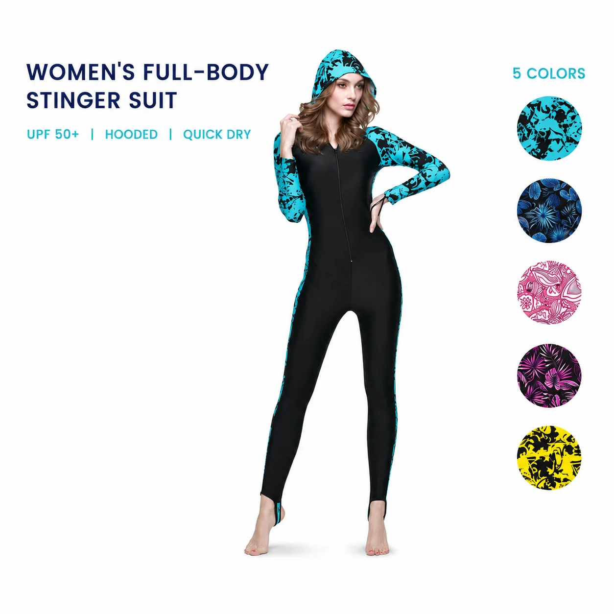 SBART Women UPF50+ Full Body Stinger Suit Hooded One Piece Rash Guard Long Sleeve Front Zip Dive Skin Surfing Snorkeling