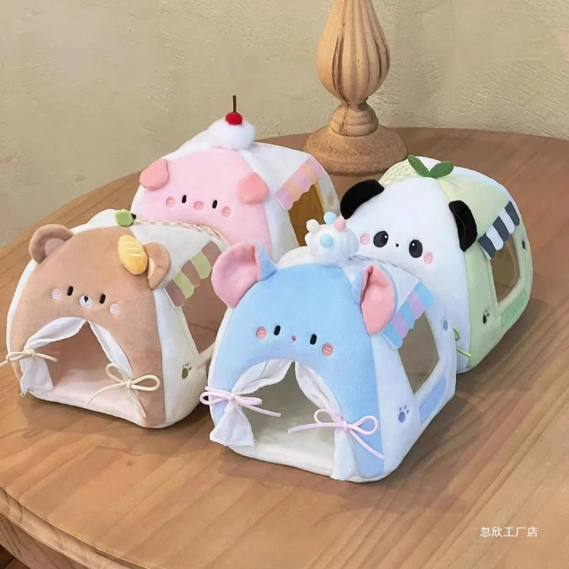 

Cartoon Cotton Doll Tent Bed Creative Cute Small Animal Baby Bed Plush Doll Photography Desktop Decoration Storage Box Gift