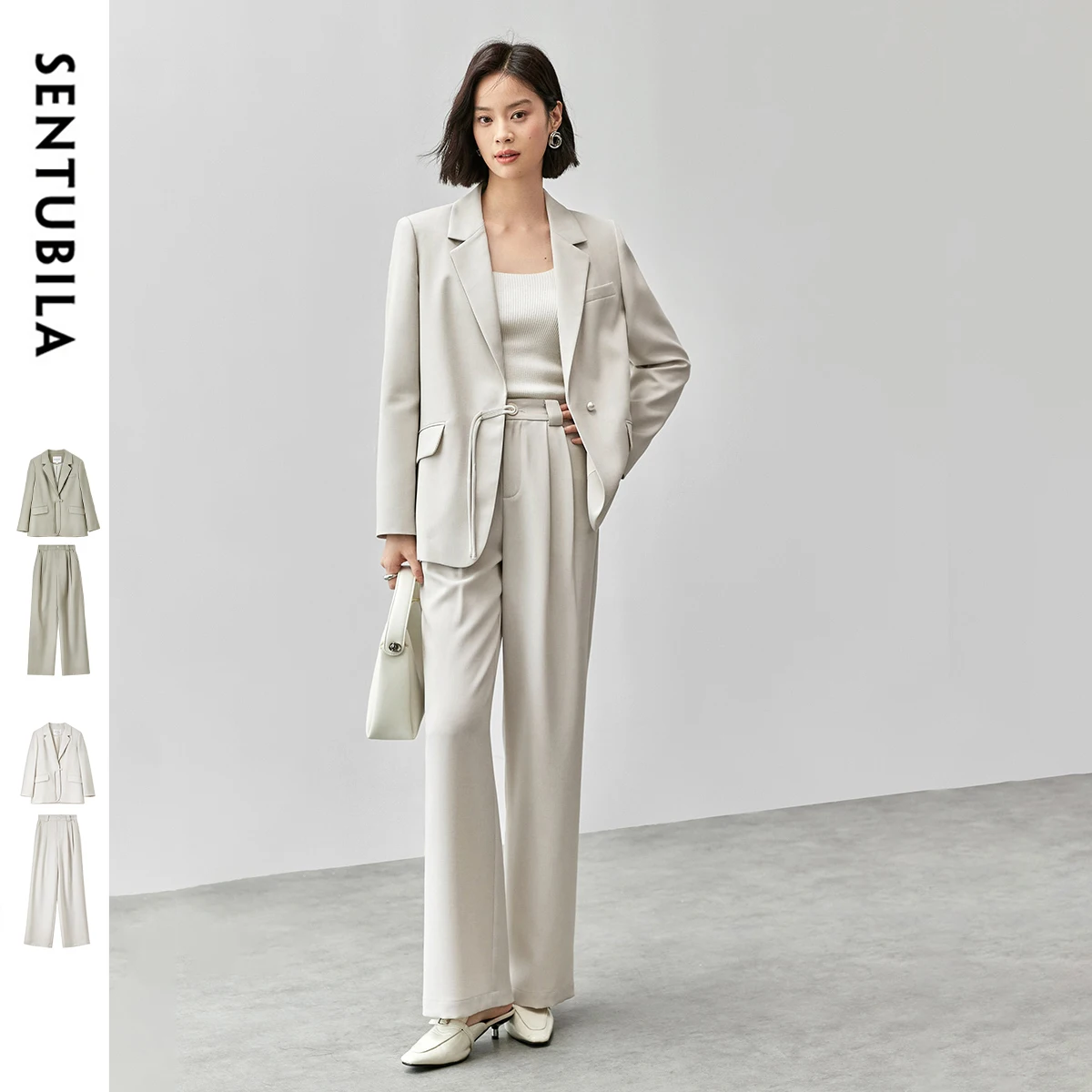 

SENTUBILA Single Button Shoulder Padded Blazer Suits Woman 2025 Fall New Straight Pants Two Piece Set For Women 143Z56226
