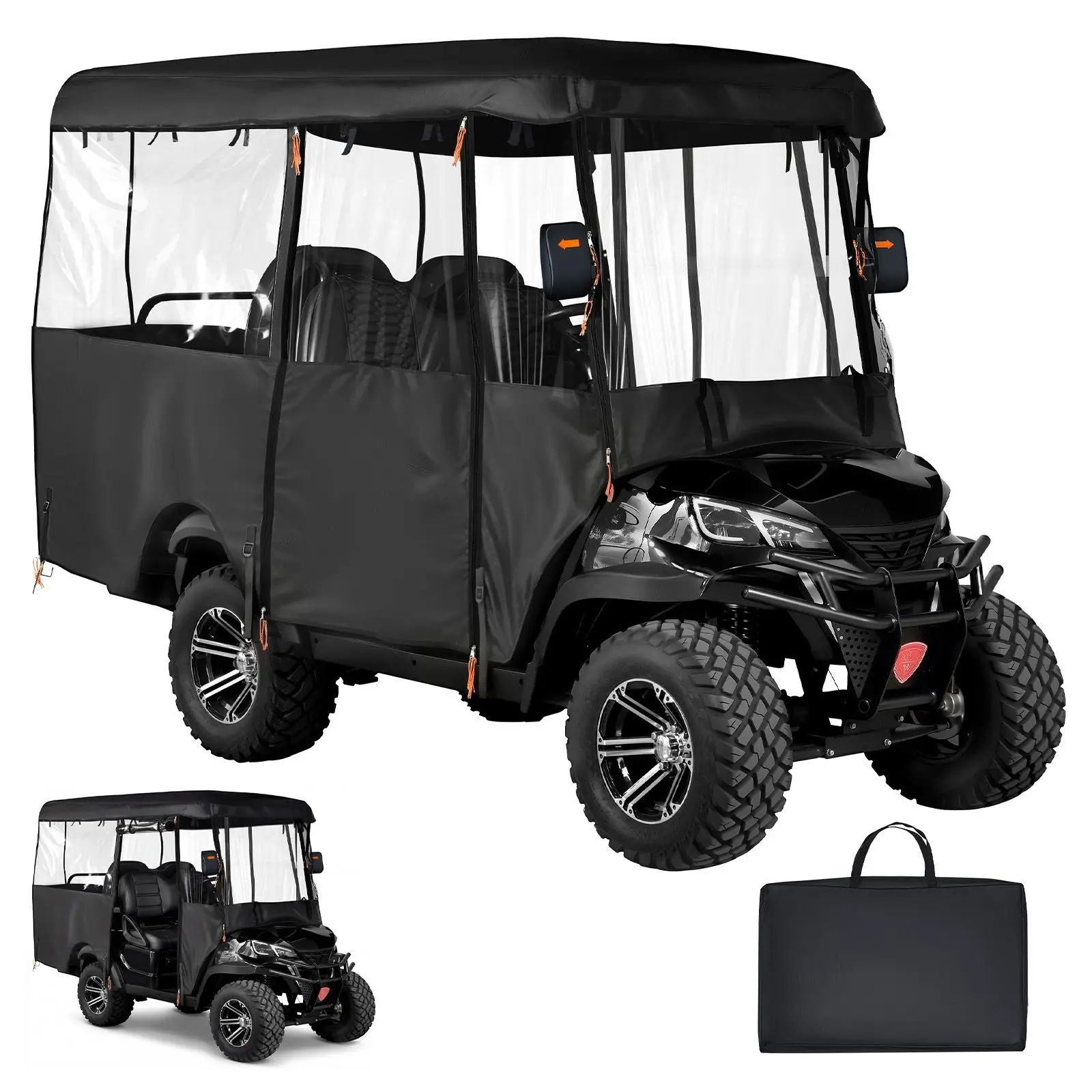 Golf Cart Cover, Visible Full-Enclosure 2+2/4 Passenger, 420D Waterproof Oxford Fabric Club Car Fits Most, Yamaha, EZGO, Honda