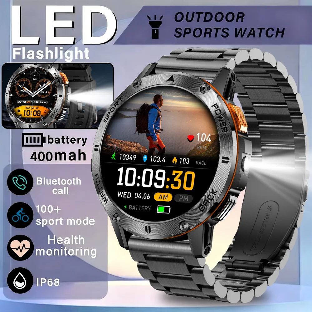 

DAORKOW 2025 New Smart Watch 3ATM waterproof For Men Bluetooth Call Health Monitor With Flashlight 100+ Sports Modes Smartwatch