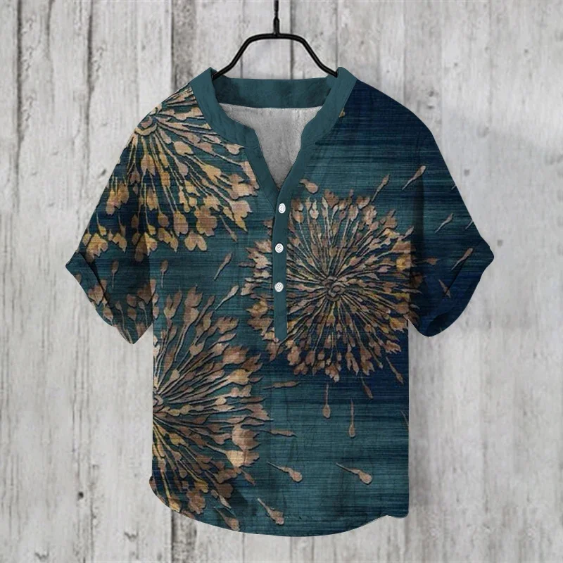 Beach Sunset Scenery Tree and Armor Walker Hawaiian Print Short sleeved Shirt with S-5XL