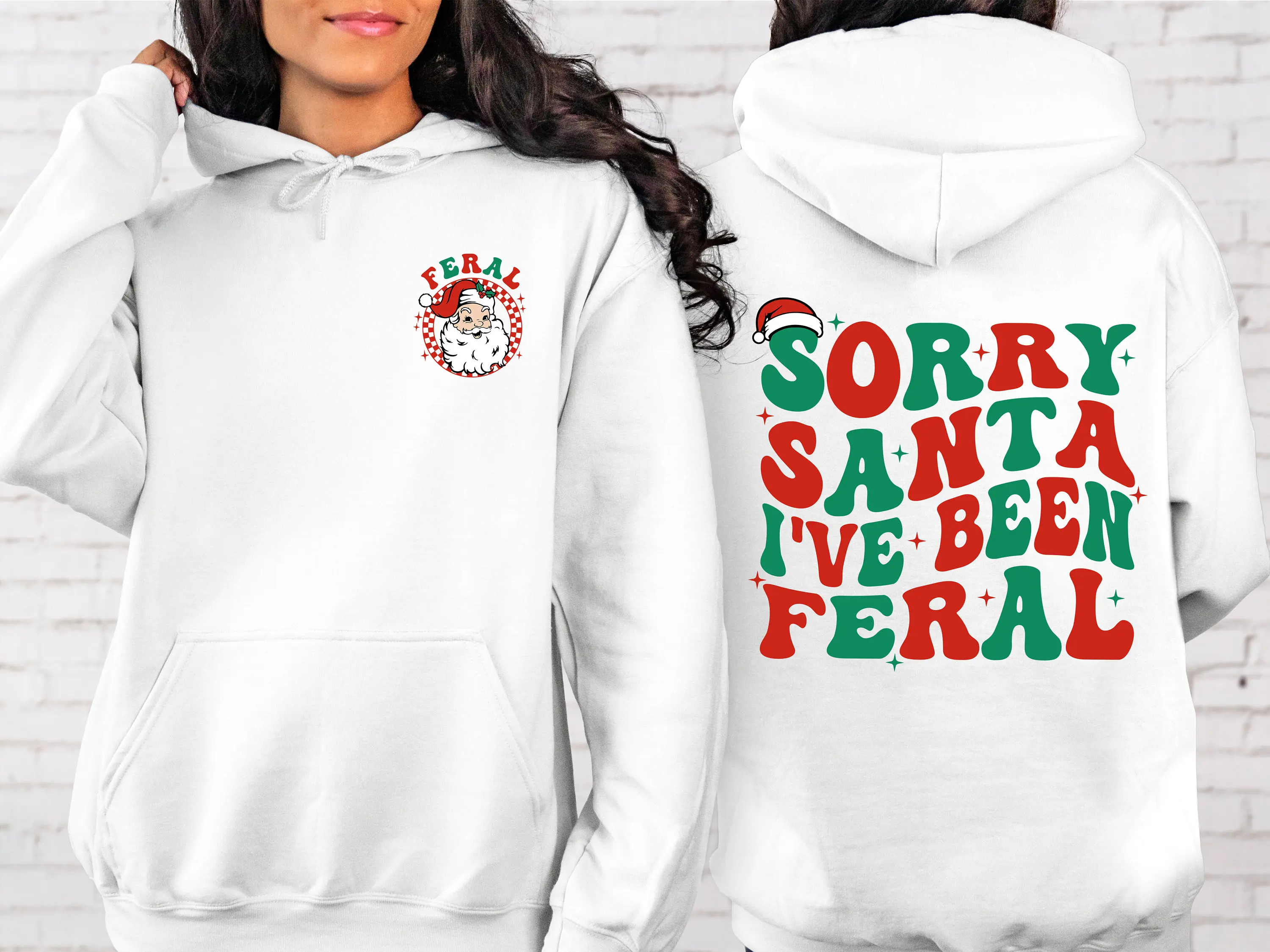 

Sorry Santa I've Been Feral Hoodie for Women Long Sleeve Sweatshirt Pullover Christmas Unisex Autumn and Winter Clothing Y2k Top