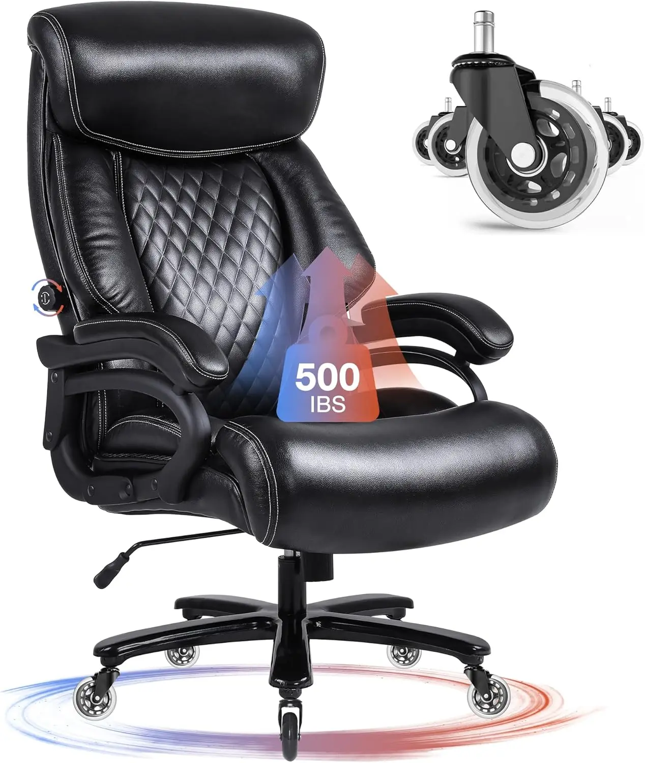 Big And Tall Office Chair 500Lbs For Heavy People With Adjustment Lumbar Support Heavy Duty Leather Executive Office Chair With