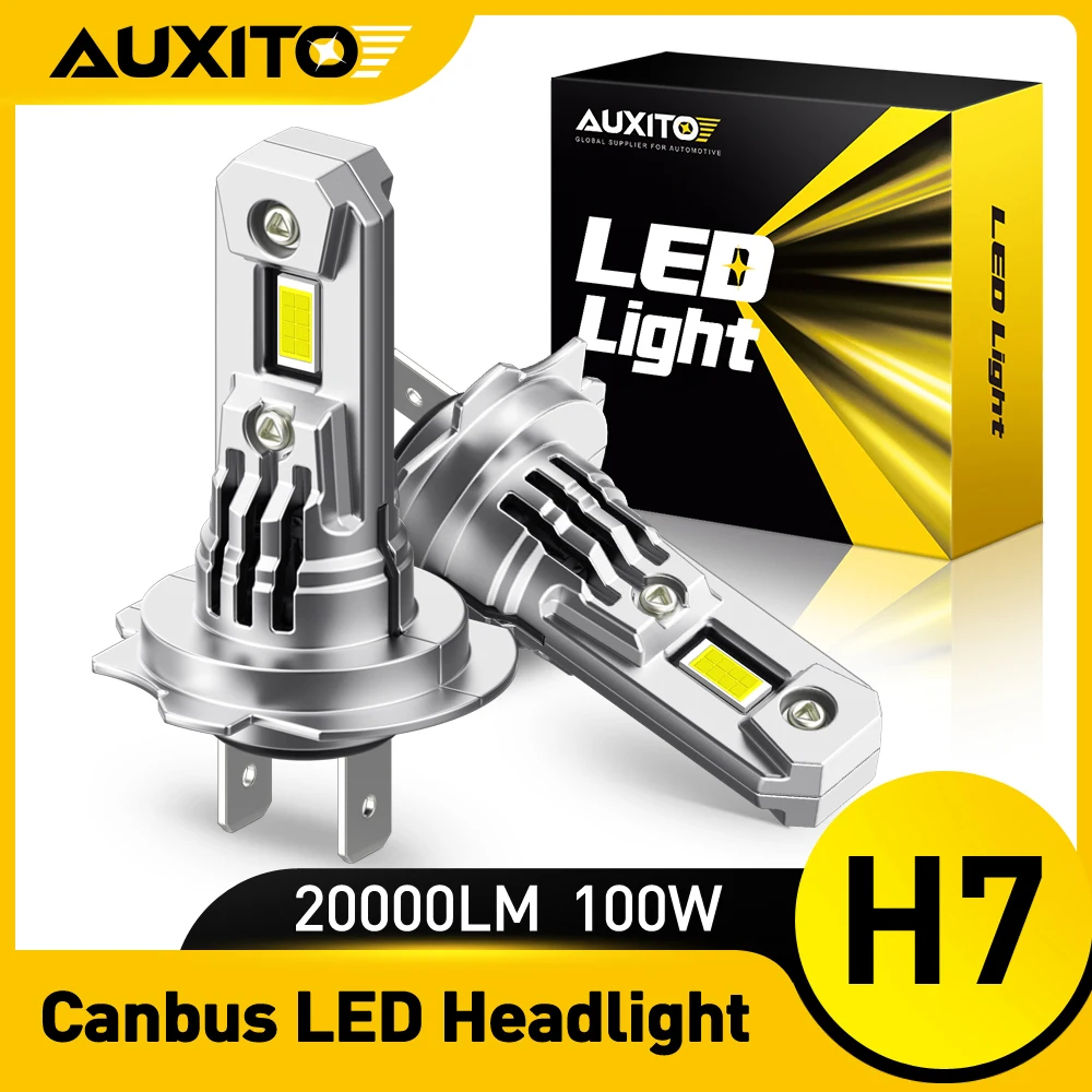 AUXITO 2Pcs H7 Turbo LED Head Lamp Bulbs 20000LM 100W High Power H7 LED Headlight CSP Chips 1:1 Mini Size Design Car Lights 12V