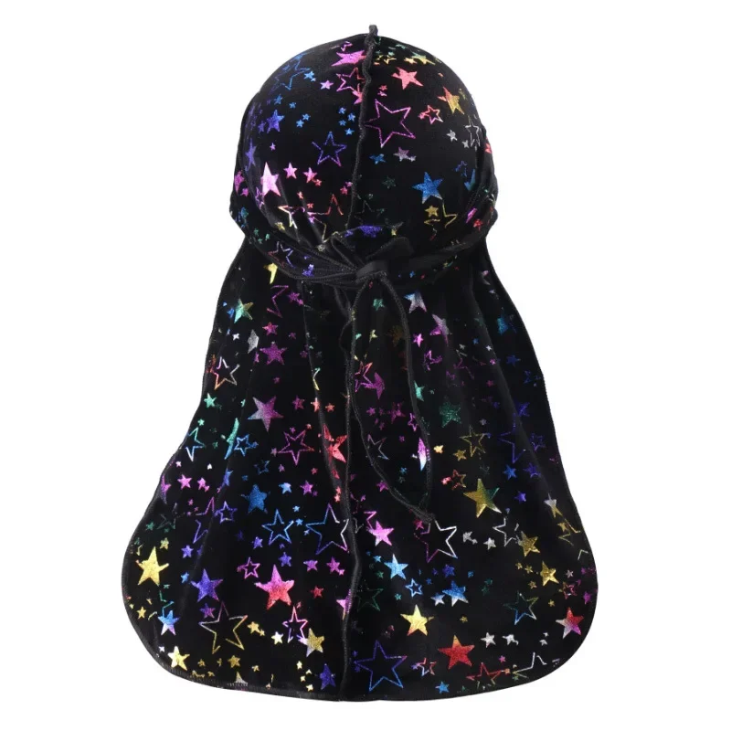 

New Printed Men's Durag Hip-Hop Bandanna Cap Rapper Floral Turban Hat Velvet Women Spandex Du-rag Long Tail Headwear