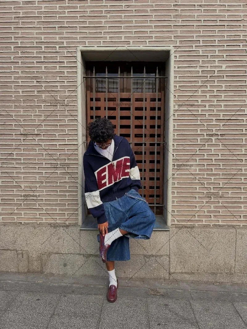 

Y2K американский хип-хоп Harajuku модный брендовый свободный кардиган с двойной молнией мужской повседневный свитер большого размера с надписью High Street женский