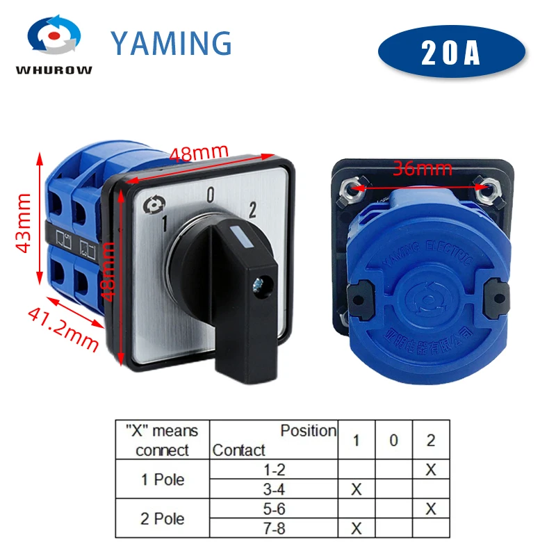 Yaming Electric LW26 YMW26-20/2M met waterdichte behuizing IP65 omschakelbare draaiknop hoofdschakelaar 20A 2-polig