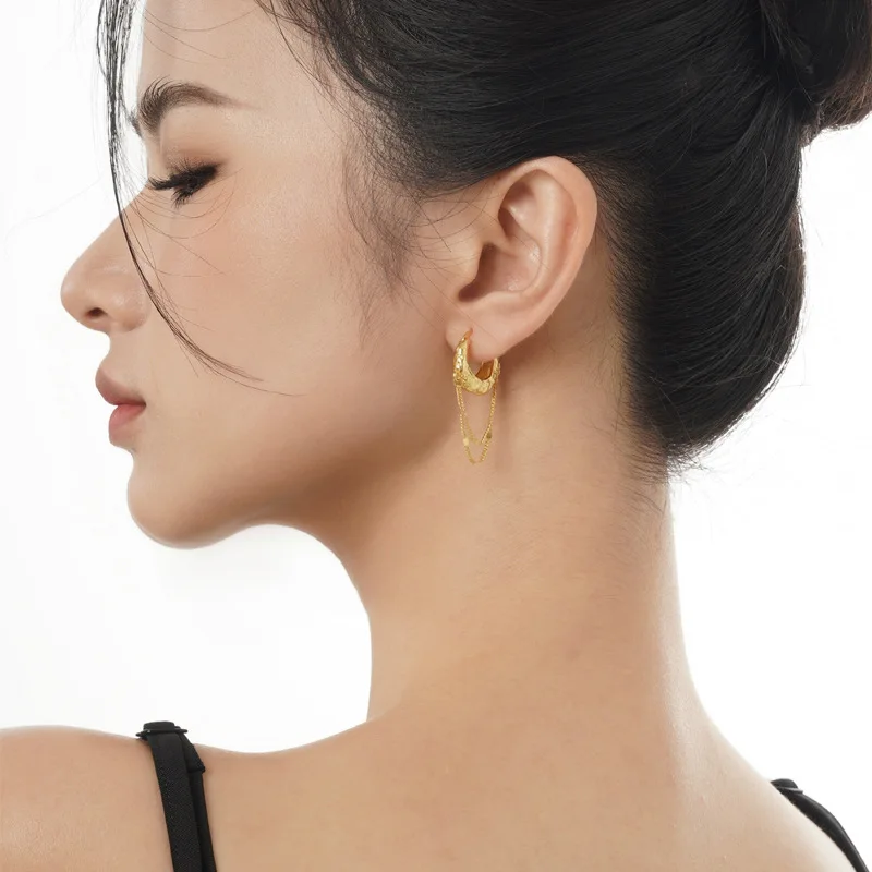 Chic Retro S925 Solid Silver Irregular Lava Texture tassel Earrings for Women's Style Jewelry image 5
